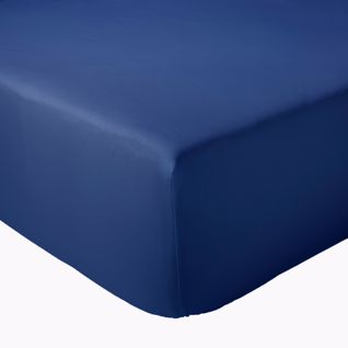 Drap-housse Uni En Satin De Coton - 160x200 Cm - Bleu Foncé