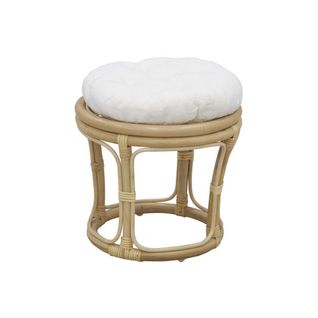 Tabouret En Rotin Avec Coussin Uni Naturel