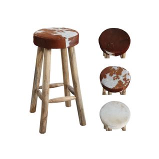 Tabouret De Bar En Peau De Vache Et Bois