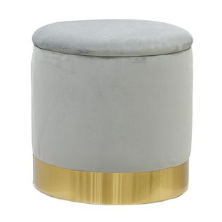 Pouf Coffre En Velours Et Métal Gris/or