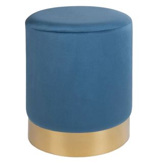 Pouf En Velours Et Métal Doré Bleu