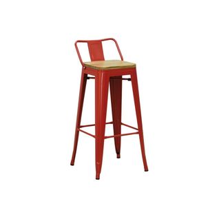 Tabouret De Bar En Métal Et Bois D'orme Huilé Rouge