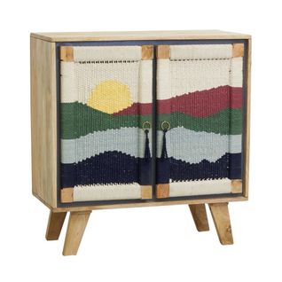 Buffet Artisanal En Manguier Et Coton Tissé Sunset 2 Portes