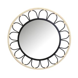 Miroir Fleur En Métal Et Rotin