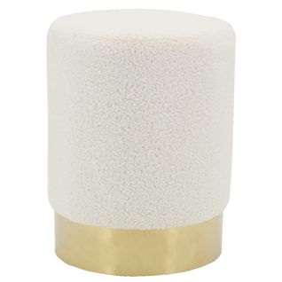 Pouf Rond En Bouclette Et Métal Doré Blanc