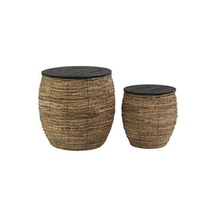 Poufs Coffres En Abaca Et Bois (lot De 2)