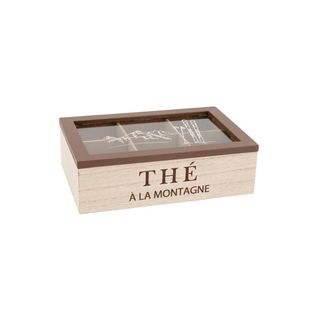 Boîte à Thé En Bois Naturel Avec Décor Montagne Et Couvercle En Verre