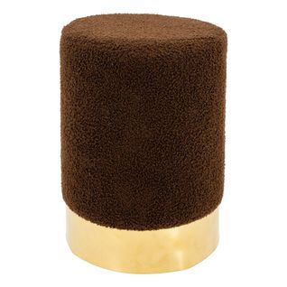 Pouf Rond En Bouclette Et Métal Doré Marron