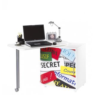 Bureau Informatique Blanc Et Table Pivotante - Coloris: Top Secret 300