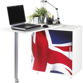 Bureau Informatique Blanc Et Table Pivotante - Coloris: Drapeau Anglais 701