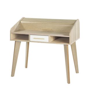 Bureau Dos D'âne Vintage Chêne 1 Tiroir Blanc L 104 H 95.1 P 60 Cm