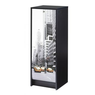 Classeur à Rideau Noir 5 Etagères Serrure L 37.8 H 103.8 P 38.4 Cm - Coloris: Scene New York 504