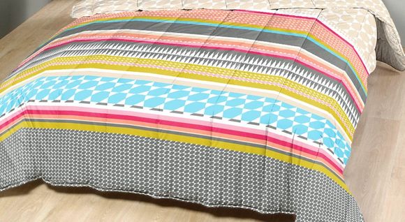 Couette Tempérée Geométrique/rayures Beige - 1 Personne 140x200 - Mi Saison