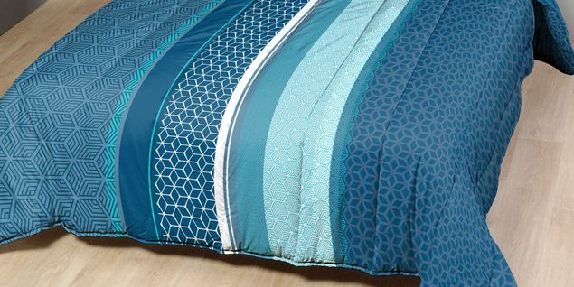 Couette Légère Imprimée Jasper Bleu/non Tissé Blanc - 1 Personne 140x200