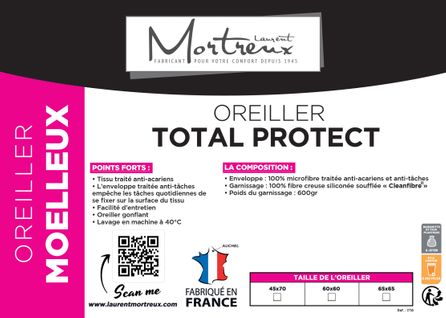 Oreiller Total Protect Anti Acariens Et Anti Tâches - 60 X 60 - Moelleux