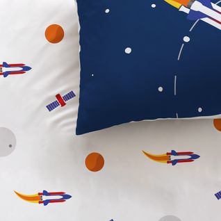 Parure De Lit Imprimée 100% Coton, Explore Space Bleu 140x200+63x63cm