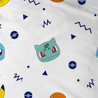 Drap-housse Imprimé 100% Coton, Pokemon Ziggy Blanc 90x190/200cm - Bonnet 30cm