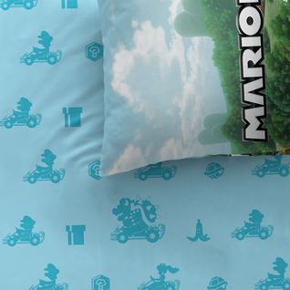 Parure De Lit Imprimée 100% Coton, Mario Up Side Down Bleu 140x200+63x63cm