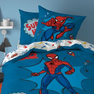 Parure De Lit Imprimée 100% Coton, Spiderman Home Avenger Bleu 140x200+63x63cm