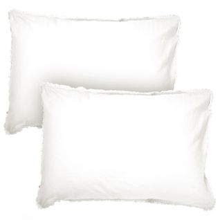 Set De 2 Taies D'oreiller Unies à Franges, Coton Lavé Blanc 65x65cm