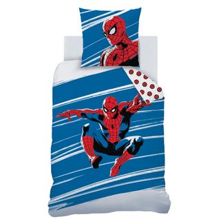 Parure De Lit Imprimée 100% Coton, Spiderman Home Anniversary Blanc/bleu 140x200+63x63cm