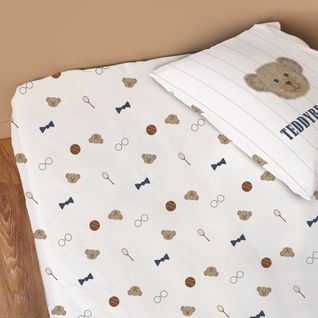 Drap-housse Imprimé 100% Coton, Teddy Bear Beige 90x190/200cm - Bonnet 30cm
