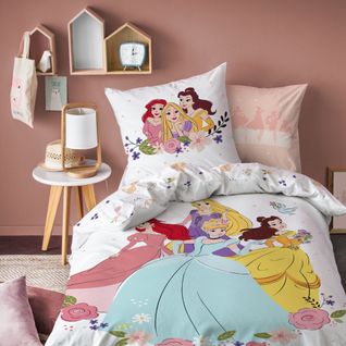 Parure De Lit Imprimée 100% Coton, Disney Home Princesse Bal Blanc 140x200+63x63cm