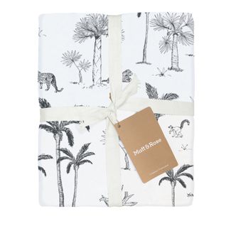 Parure De Lit Imprimée 100% Coton, Gravure Tropicale Blanc/noir 240x220+2x65x65cm