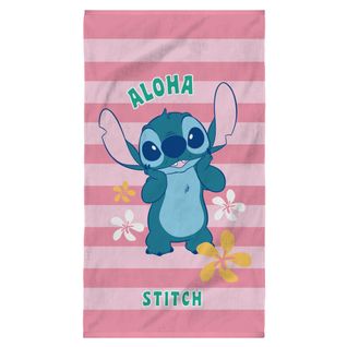 Serviette De Bain Et De Plage Imprimée 100% Coton, Disney Home Stitch Ohana Rose 70x120cm