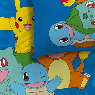 Parure De Lit Imprimée 100% Coton, Pokemon Goodbye Bleu 140x200+63x63cm