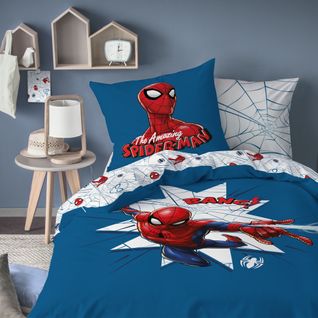 Parure De Lit Imprimée 100% Coton, Spiderman Home Jumping Bleu 140x200+63x63cm