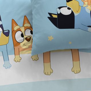 Parure De Lit Imprimée 100% Coton, Bluey Together Bleu 140x200+63x63cm