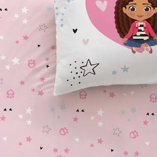 Parure De Lit Imprimée 100% Coton, Gabby Et La Maison Magique Hearts Blanc/rose 140x200+63x63cm