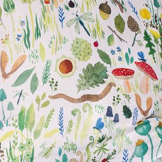 Parure De Lit Imprimée 100% Coton, Wee Blue Bell Faune Et Flore Multicolore 140x200+63x63cm