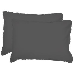 Set De 2 Taies D'oreiller Unies à Franges, Coton Lavé Anthracite 65x65cm