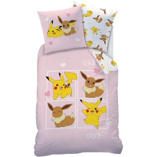 Parure De Lit Imprimée 100% Coton, Pokemon Evoli Rose 140x200+63x63cm
