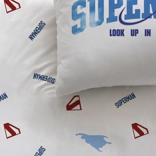 Parure De Lit Imprimée 100% Coton, Superman Man Bleu/rouge 140x200+63x63cm