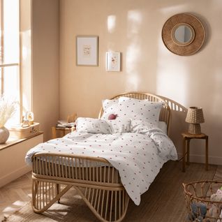 Parure De Lit Imprimée En Gaze De Coton, Coeur Blanc 140x200+63x63cm