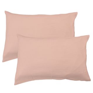 Set De 2 Taies D'oreiller Unies En Coton, Gaze De Coton Rose 50x70cm