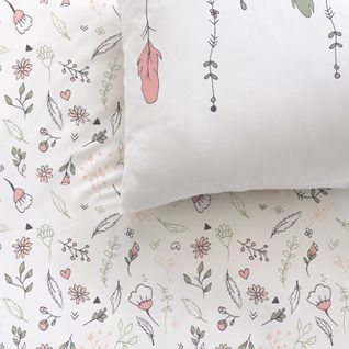 Parure De Lit Imprimée 100% Coton, Attrape Coeur Blanc 200x200+2x65x65cm