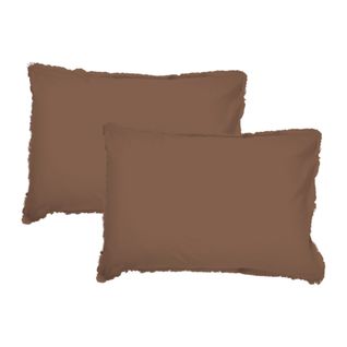 Set De 2 Taies D'oreiller Unies à Franges, Coton Lavé Chocolat 50x70cm