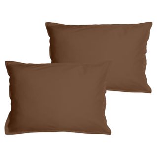 Set De 2 Taies D'oreiller Unies à Volant, Coton Lavé Chocolat 65x65cm