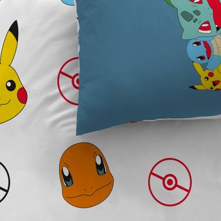 Parure De Lit Imprimée 100% Coton, Pokemon Power Bleu 140x200+63x63cm