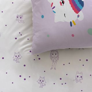 Parure De Lit Imprimée 100% Coton, Gabby Et La Maison Magique Funny Blanc 140x200+63x63cm