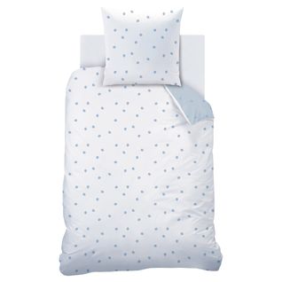 Parure De Lit Imprimée 100% Coton, Cumulus Bleu, Blanc 140x200+63x63cm