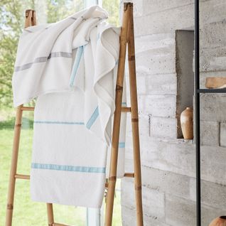 Serviette Légère En Coton, Rayures Tissées Blanc, Turquoise 100x150cm