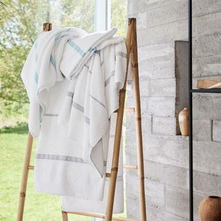 Serviette Légère En Coton, Rayures Tissées Blanc, Gris 100x150cm