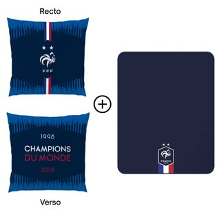 Ensemble Plaid Et Coussin, Fff Champions Bleu 110x140+40x40cm