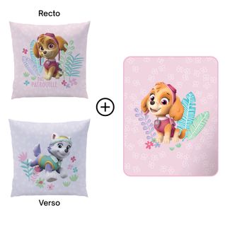 Ensemble Plaid Et Coussin, Pat Patrouille Paradise Rose 110x140+40x40cm