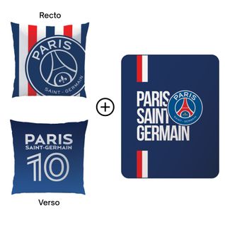 Ensemble Plaid Classic Et Coussin, Psg Rayures Bleu 110x140+40x40cm